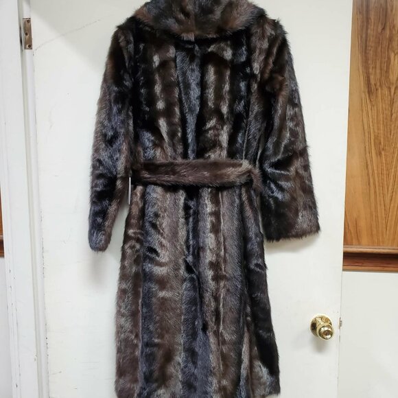 NWT $318 Revolve L'Academie 'The Fleurette' Brown Faux-Fur Belted Coat, SZ M - Picture 9 of 16